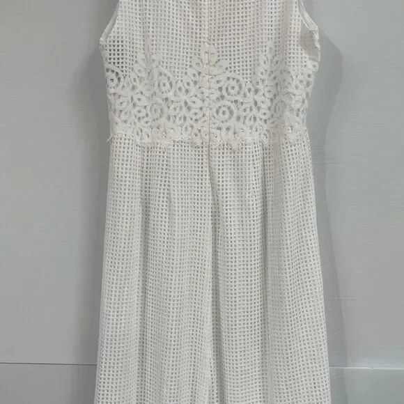 Alfani Women’s White Eyelet Sleeveless Jewel Neck Midi Empire Waist Evening - Picture 3 of 4